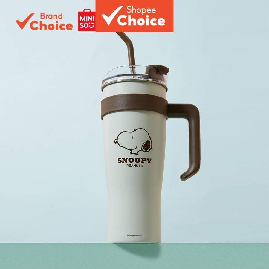 MINISO  snoopy série - copo térmico grande com canudo de aço inoxidável 1600ml presente (base Ø 8cm × boca Ø 10,5cm ×