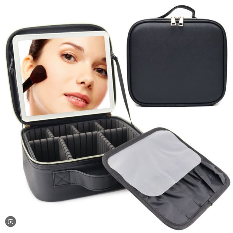 Kit Maleta Maquiagem completo Profissional Com Espelho e Luz Led e paleta de maquiagem