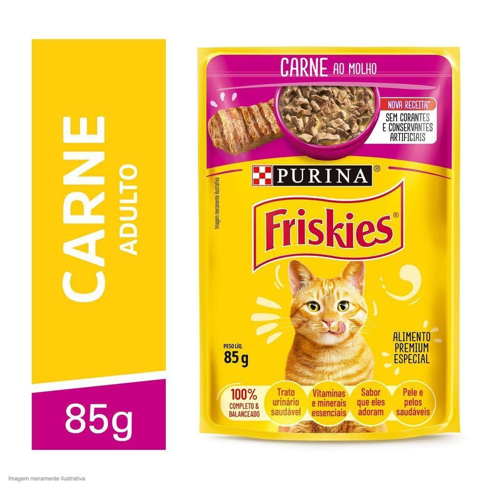 Ração Úmida Gatos Adultos Carne 85g Friskies
