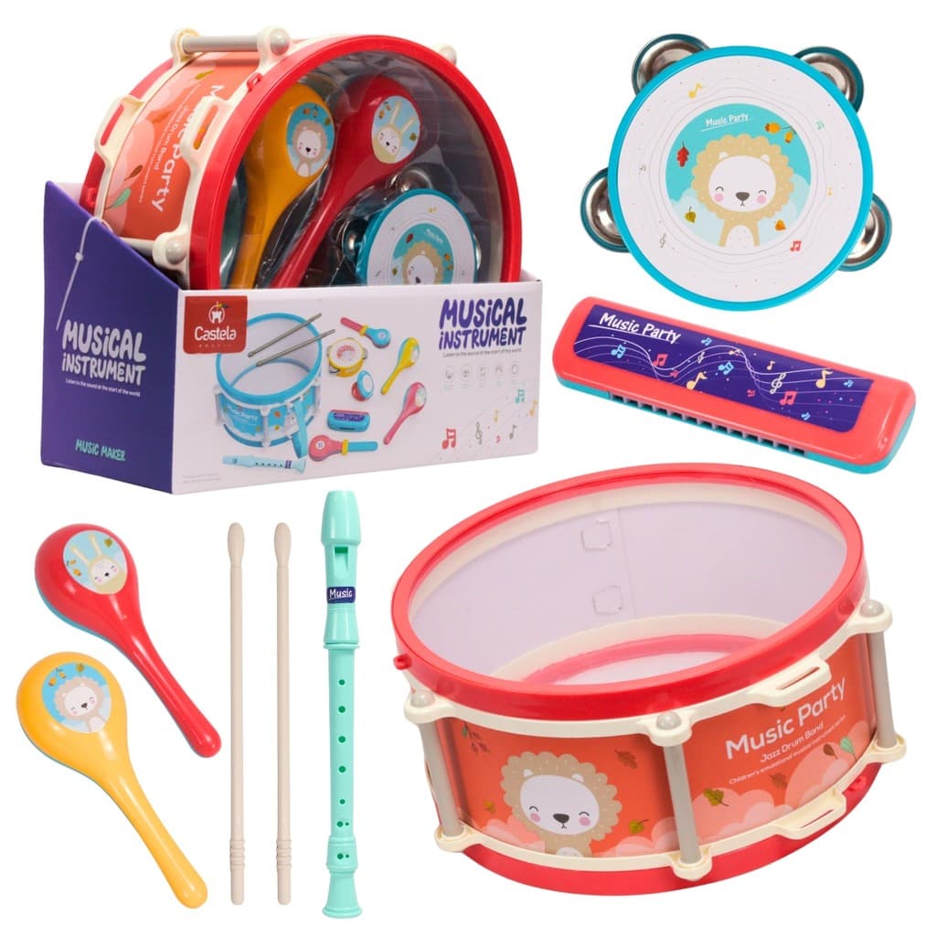Kit Bandinha Infantil Instrumentos Musicais Castela Brinquedo Educativo Musicalização Crianças Atacado 8 Peças