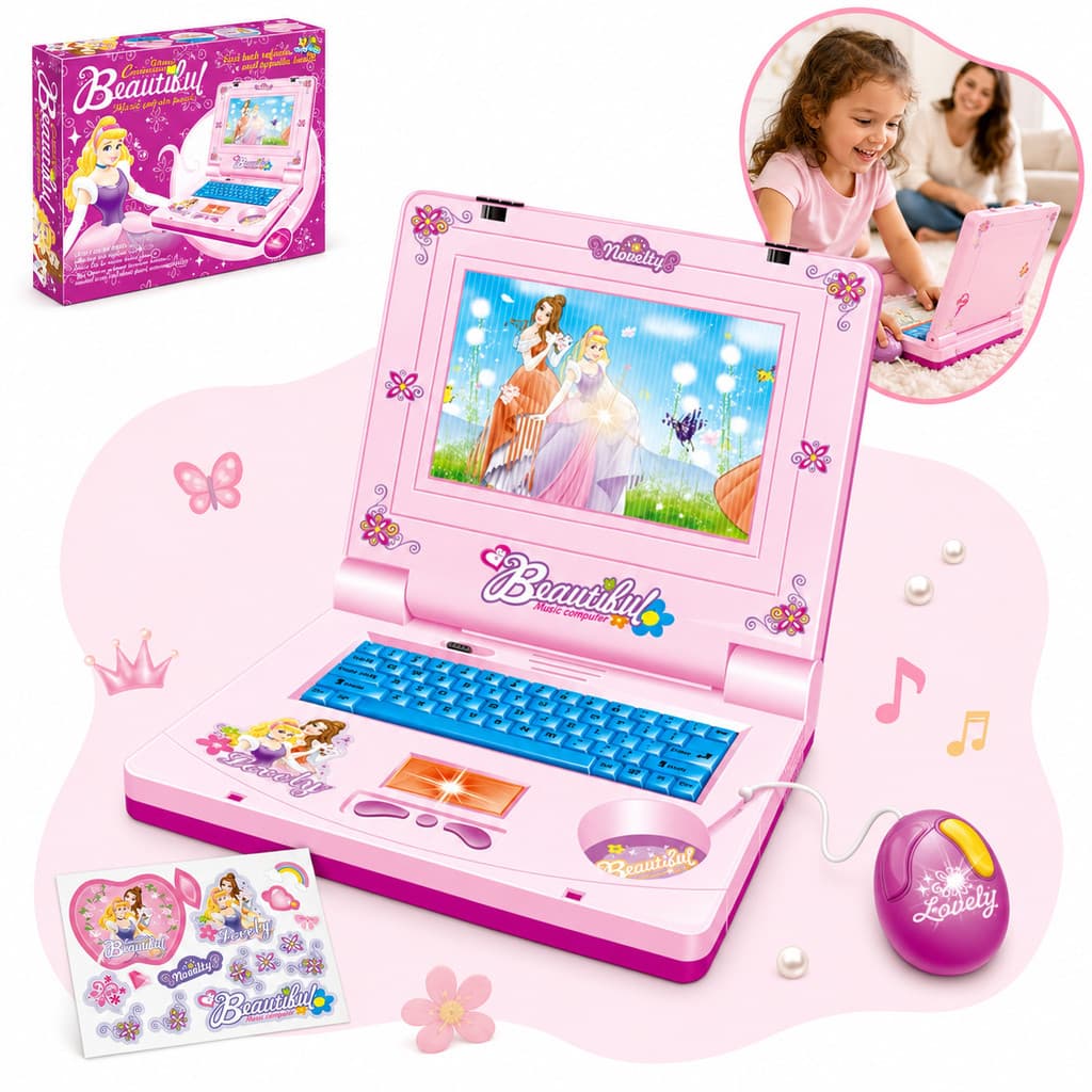Notebook Infantil Educativo Princesas Laptop Brinquedo Musical Luzes Sons Interativo Meninas Aprendizado Kizumba