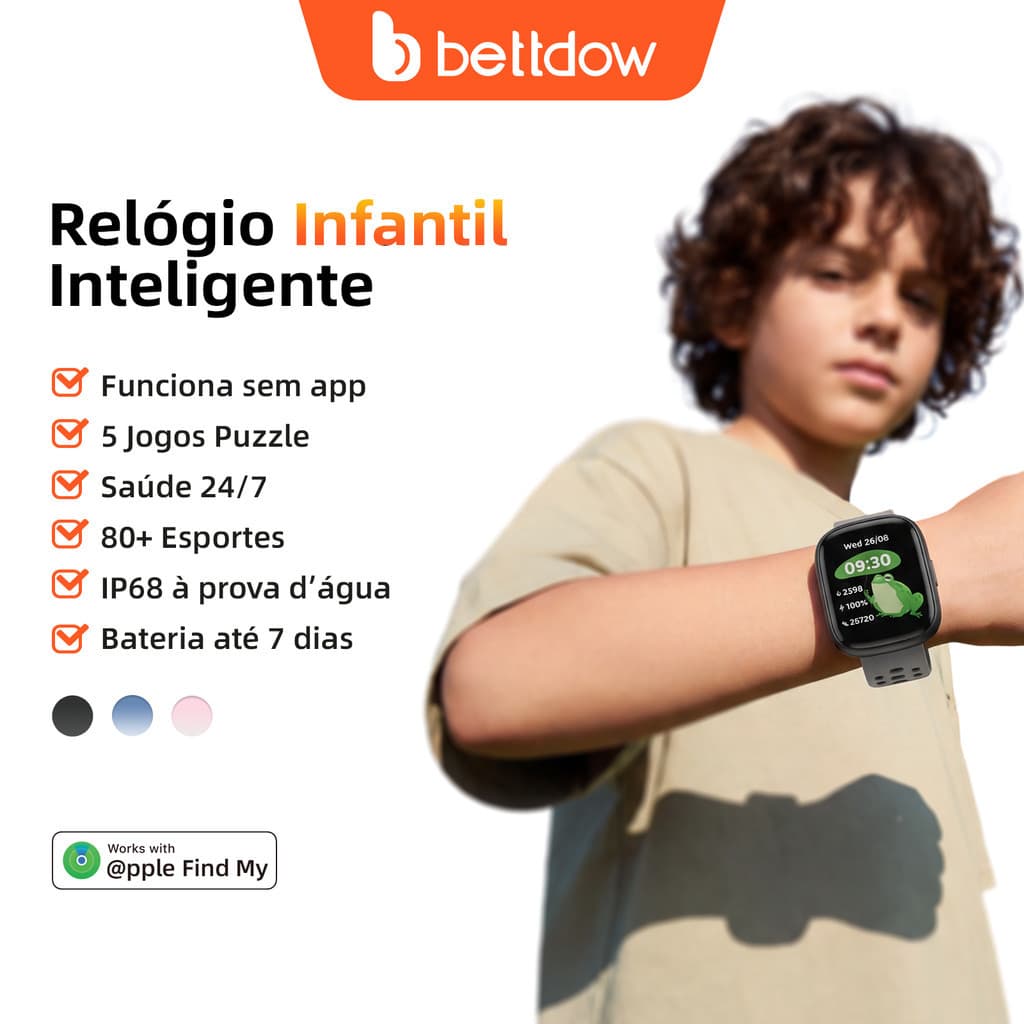 Relógio inteligente infantil BETTDOW de 1,83 polegadas, com função FineMy, resistência à água I67 e lembretes inteligent