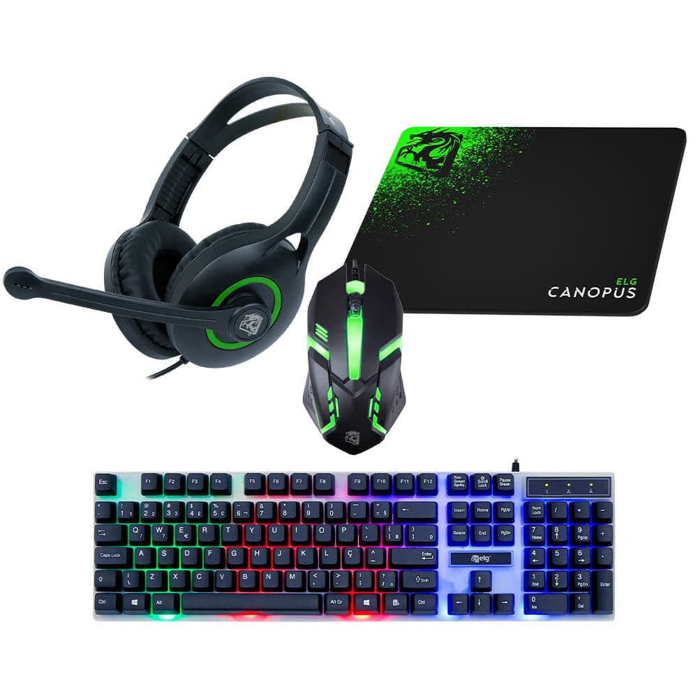 LG Combo Gamer 4 em 1 ELG Canopus Teclado Mouse HeadSet Mousepad ABNT2