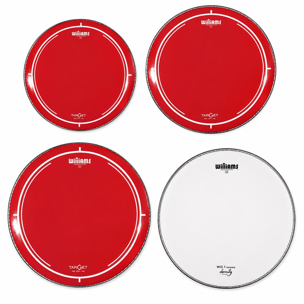 Kit Pele Williams Target Tom 10 12 14 Caixa 14 Vermelha 2 Camadas Pele para Bateria Acústica Alta Durabilidade Controle