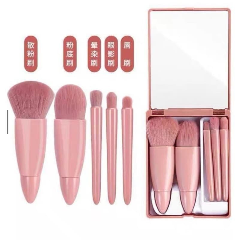 KIT 12PCS Mini Espelho De Maquiagem Portátil Com 5 Pcs Pincéis De Maquiagem Lupa Mão Segurar Bolso Dobrável