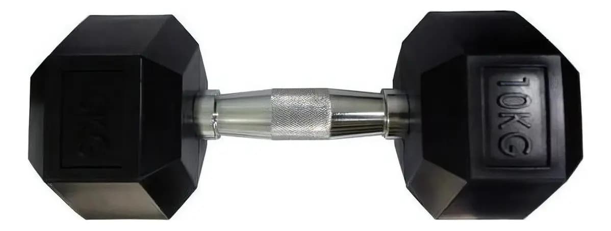 Halteres Sextavado Injetado 10Kg Barra Cromada Anilhas para Exercícios