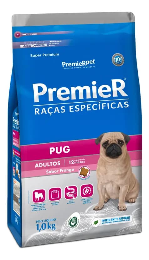 Ração Premier Pet Para Cães Pug Adultos Sabor Frango - 1kg