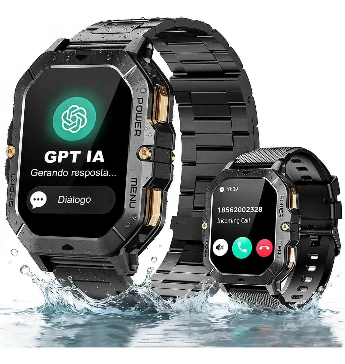 Relógio Inteligente Smartwatches Chamadas Com IA Gpt Bluetooth Preto NOVANTE Masculino Feminino Moda Esportivo Digital Tela Hd De 2.02 Ip68 10m Água 430mah Notificações Instantâneas Com Pulseira Aço