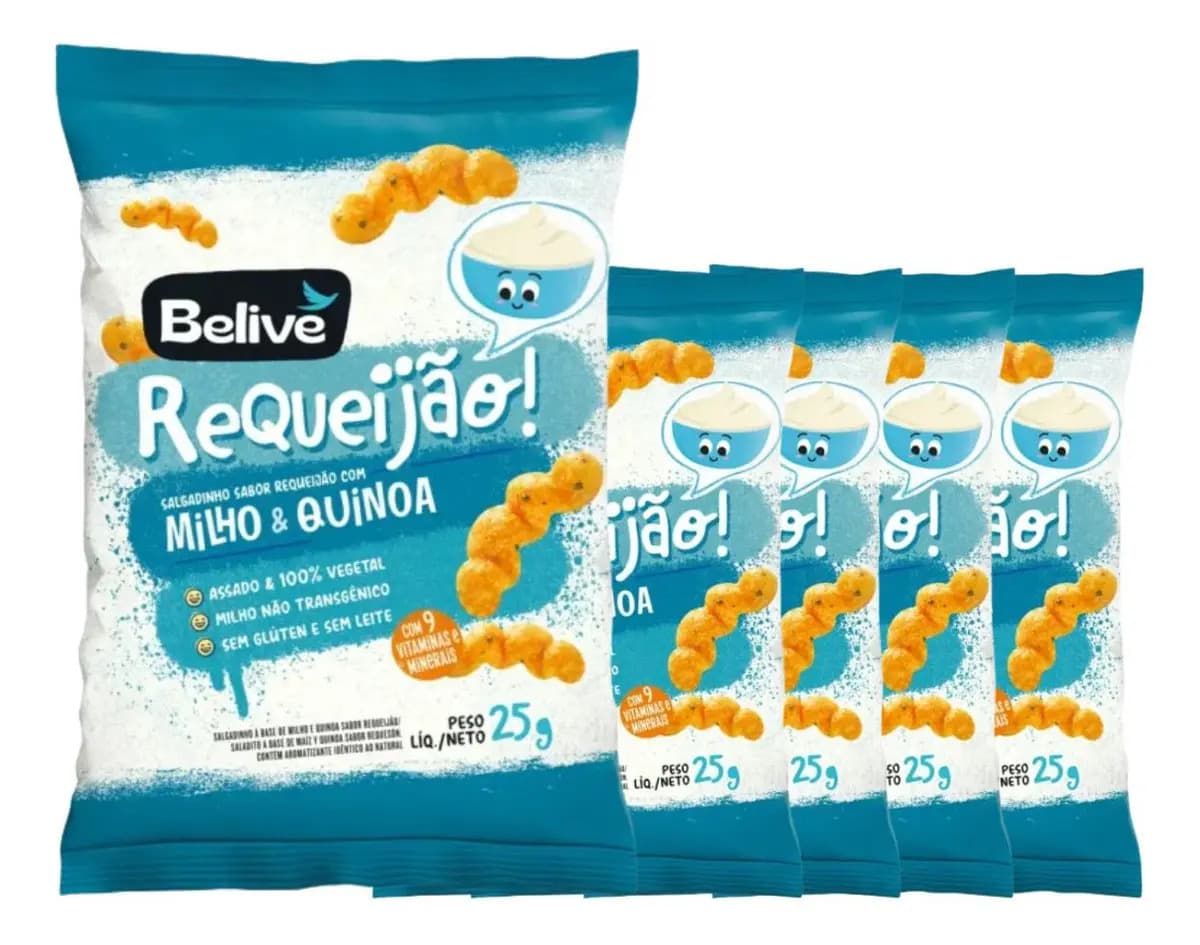 Kit 5 Belive Snacks De Requeijão 25g