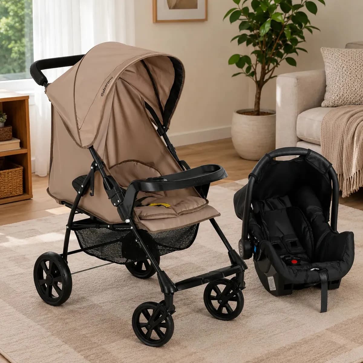 Carrinho de Bebe com Bebe Conforto Galzerano Romano G22 Toffee Carrinho de Bebe Passeio Compacto