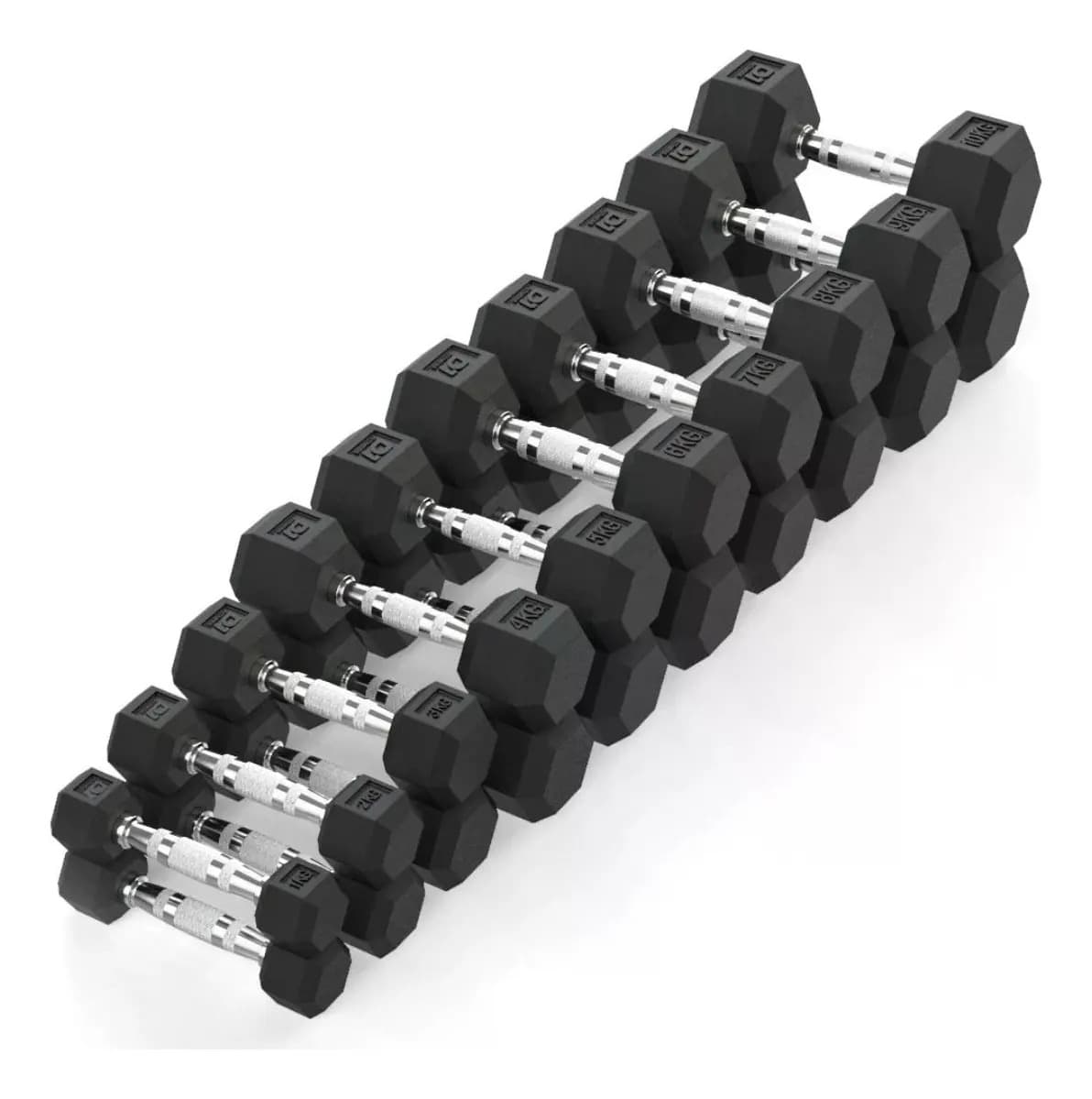 Halteres Sextavados Emborrachados Kit 1 A 10kg Academia