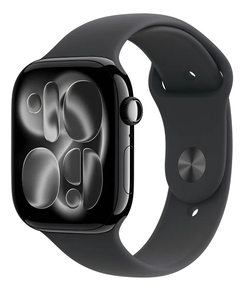 Apple Watch Series 11 GPS - Caixa preta brilhante de alumínio – 46 mm - Pulseira esportiva preta – M/G