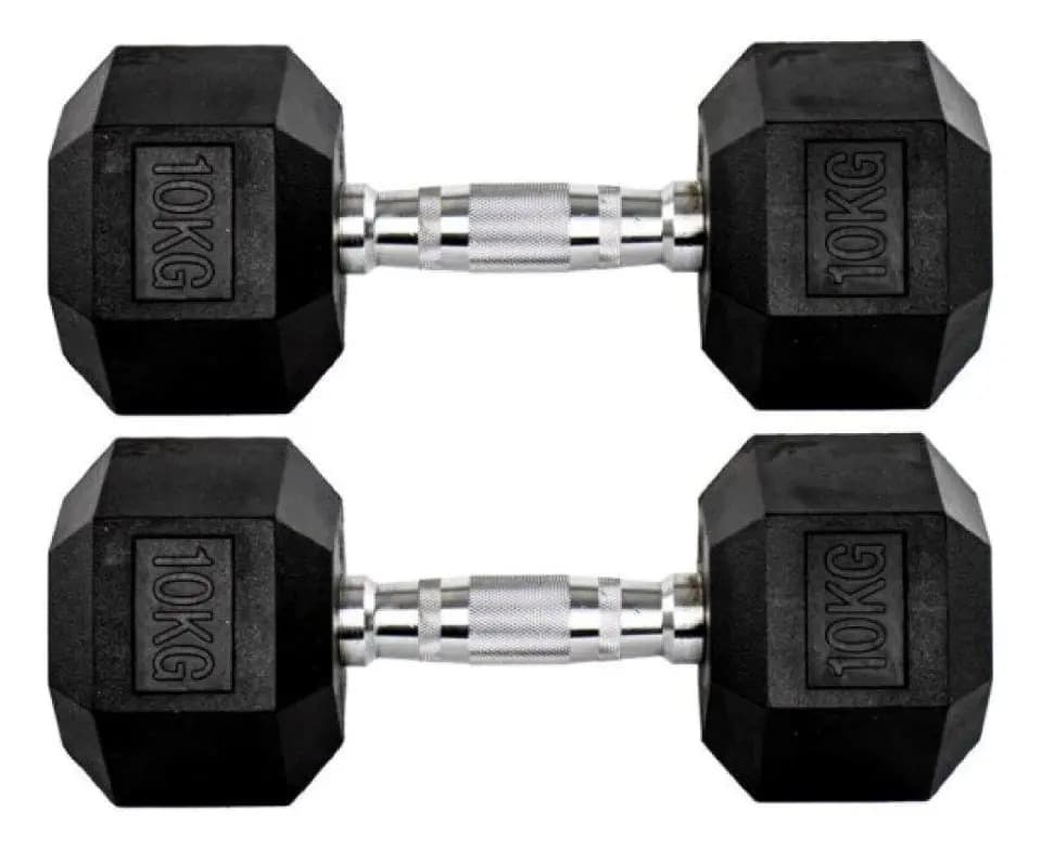 Par Halteres 10+10kg Sextavado Emborrachado Cromado Gallant