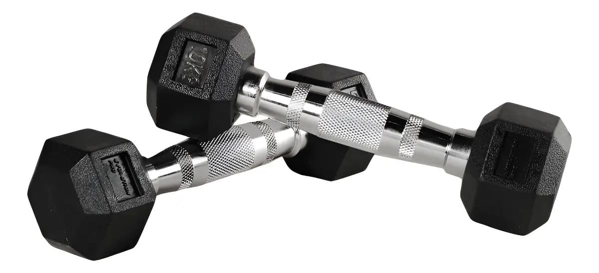 Par De Halteres Sextavado 10kg Cromado Emborrachado Cor Preto
