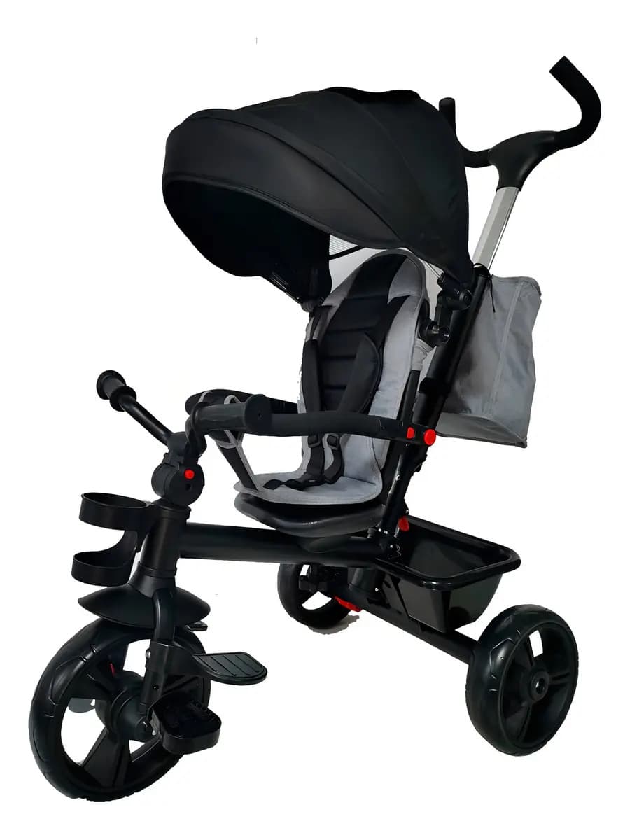 Triciclo Infantil Com Empurrador 2 Em1 Waygo Preto Maxi Toys
