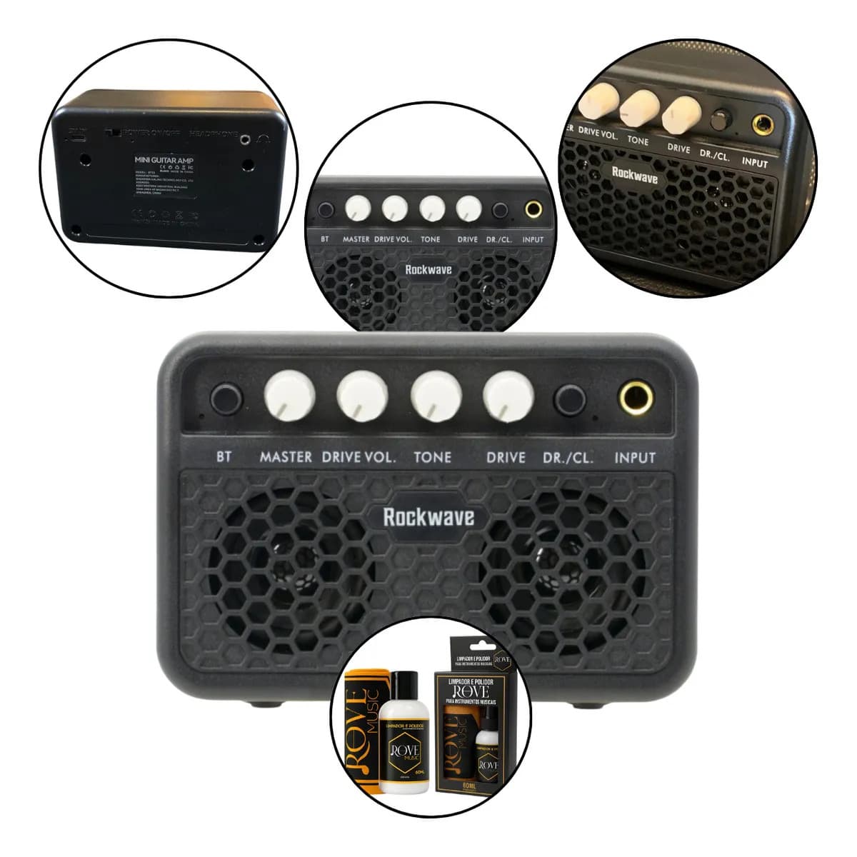 Kit Amplificador Guitarra Rockwave Rga5 + Polidor Estudante