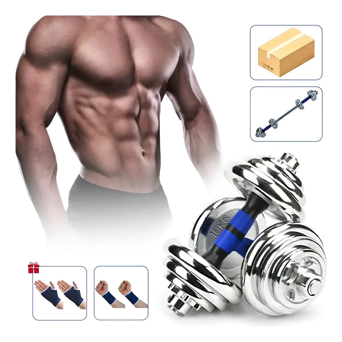 Kit Treino Halteres Com Barra Musculação Até Ajustável 10kg Cor Prateado