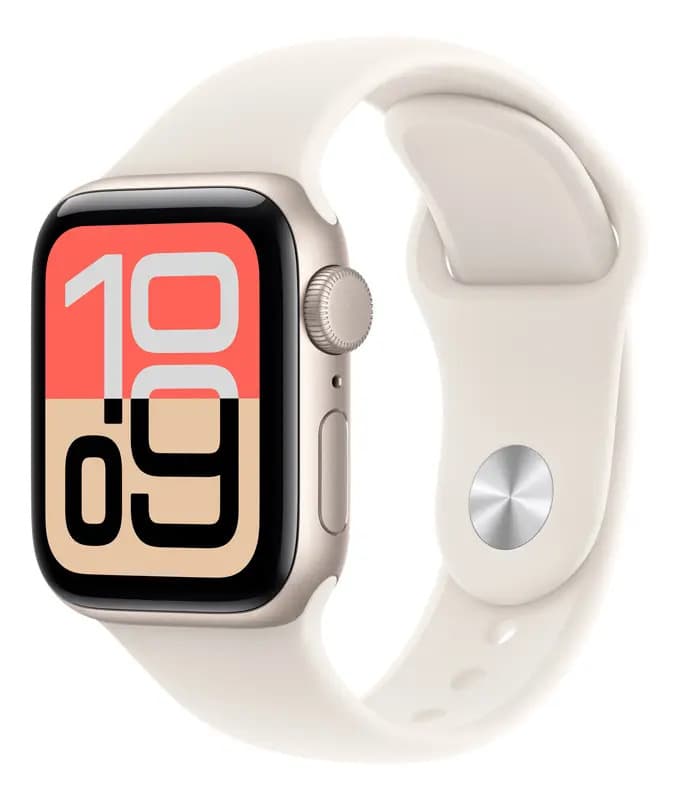 Apple Watch SE 3 GPS • Caixa estelar de alumínio – 44 mm • Pulseira esportiva estelar – P/M