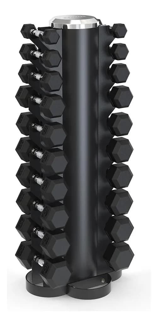 Kit Halteres Sextavado Par 1 A 10kg C/ Suporte Torre Preto Preto