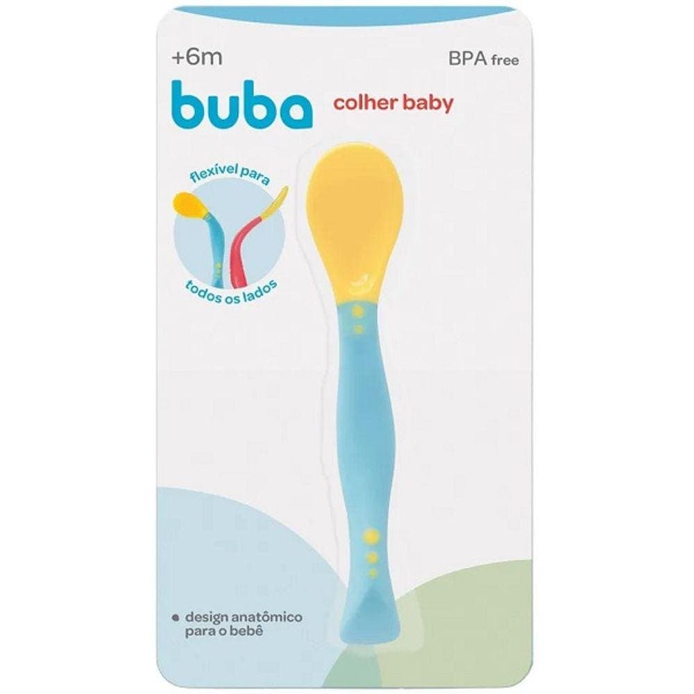 Colher para Bebe Introduçao Alimentar Torta Flexivel - Cor: Azul