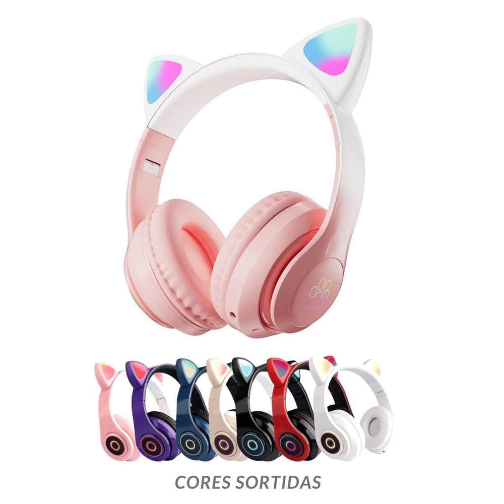Fone De Ouvido Infantil Gatinho Led Orelha Com Bluetooth