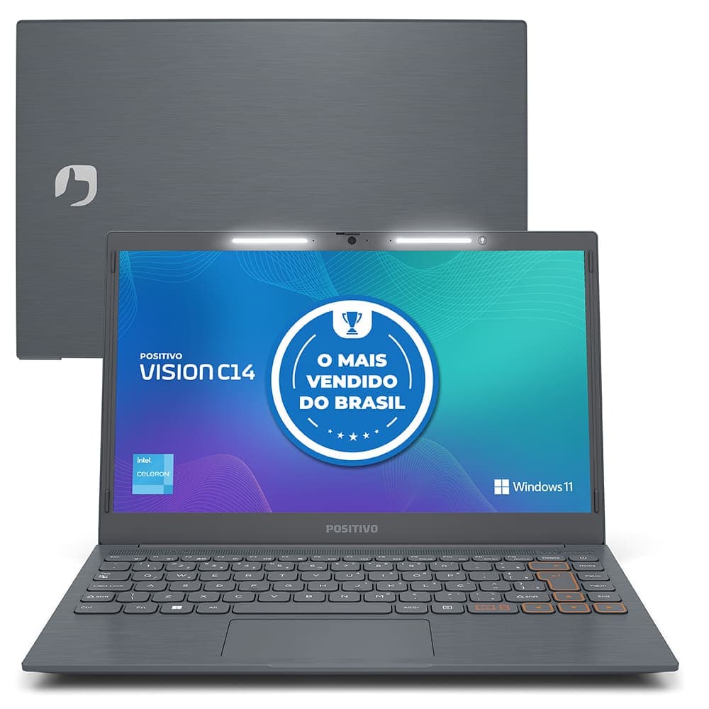 Notebook Positivo Intel Celeron Dual Core 4GB RAM 128GB eMMC Tela 14" HD Windows 11 - Vision C14 Lumina BAR + Microsoft Office 365