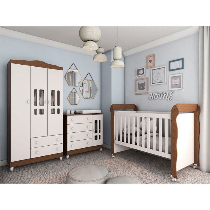 Quarto De Bebê Ariel Ii Berço Guarda-roupa Cômoda E Marrom Infantil