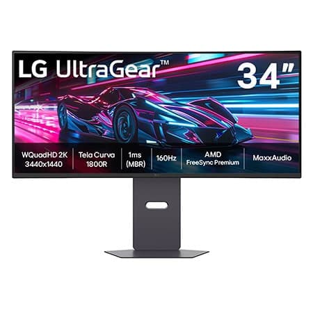 Monitor Gamer LG UltraGear™ Curvo 34G600A-B 34" QuadHD 2K, UltraWide 1800R, 160Hz, 1ms (MBR), AMD FreeSync™ Premium, HDR10, MaxxAudio - 34G600A-B