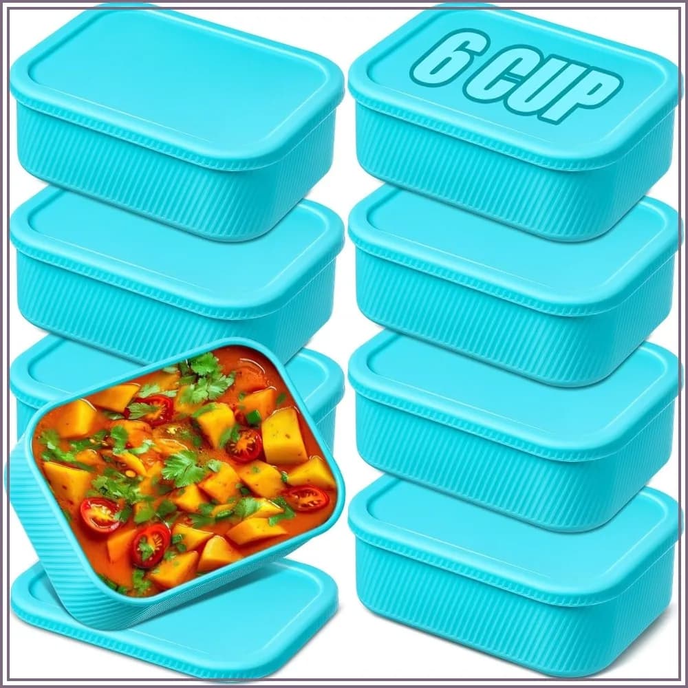 8 Pack Silicone Freezer Trays with Lids, Reusable Soup Containers for Sauces, Stews, Curries
