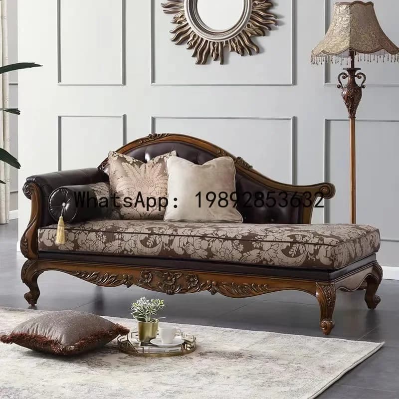H5.15 all-solid wood sofa leather art sofa three-person carved living room fabric sofa leisure chair