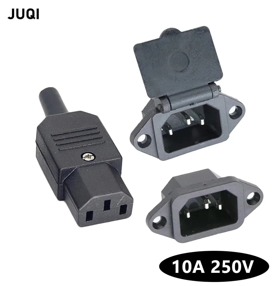Black CE IEC320 C13 C14 AC Power Panel Socket Rewirable Wiring Plug Electric Battery Receptacle Docking Outlet 10A 250V