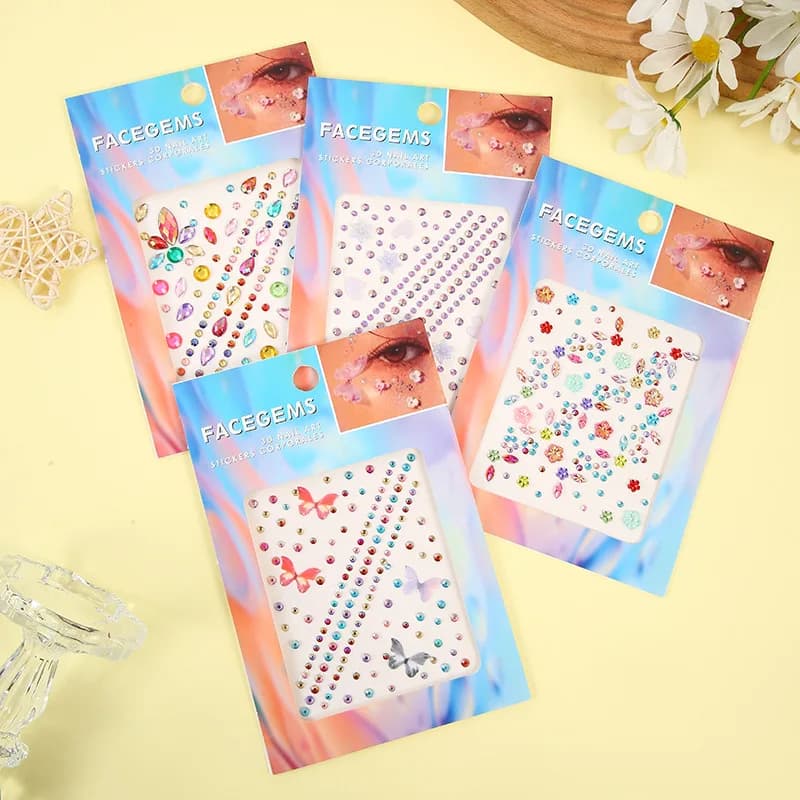 2 in 1 Butterfly Flower Face Eye Rhinestone Stickers Self Adhesive Pearl Gems for Bracelet DIY Stage Makeup Decor