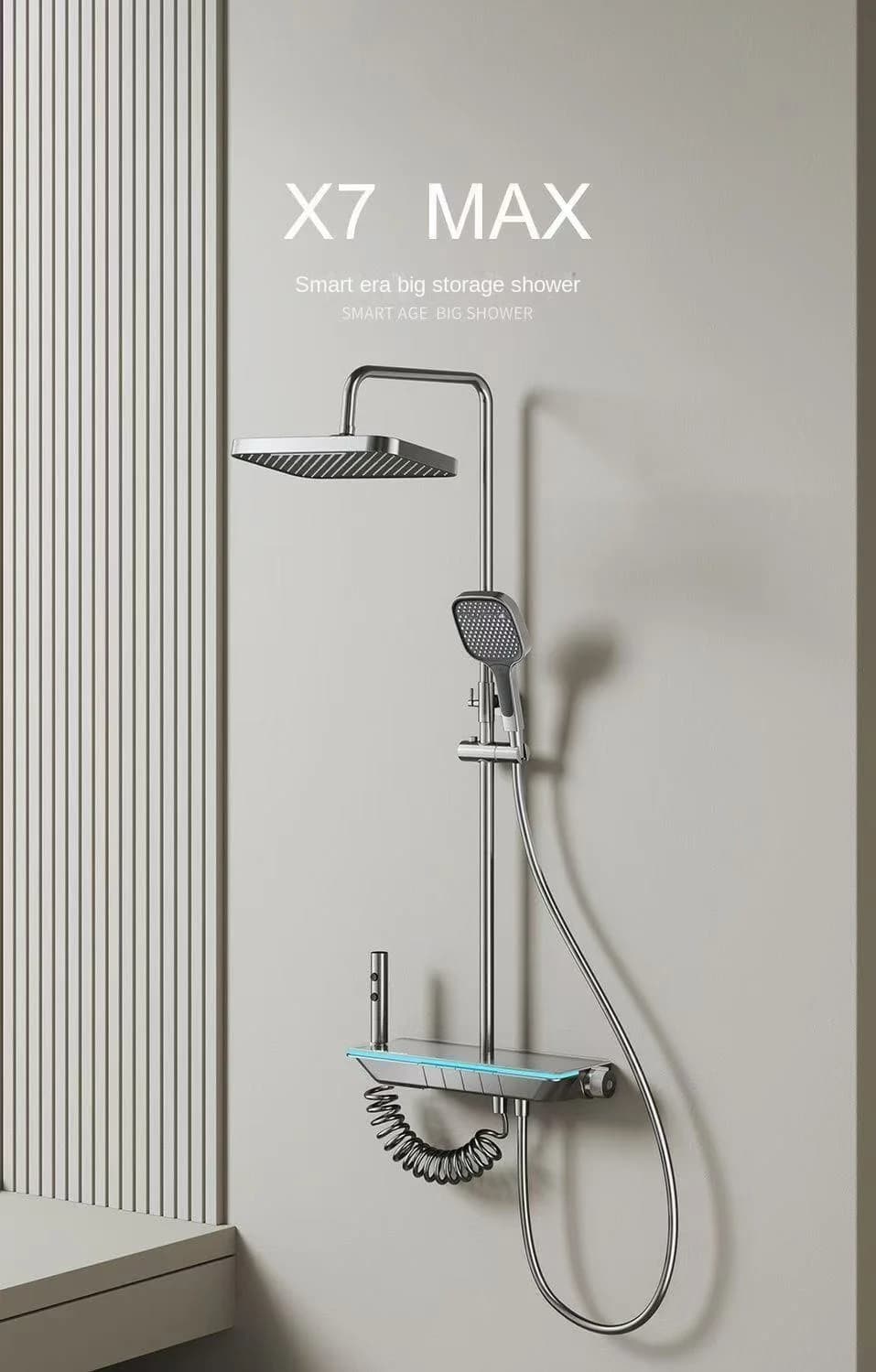 Intelligent constant temperature digital shower head set, air pressure boosting nozzle, copper body with 4 functions, piano butt