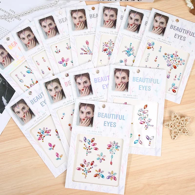 Face Rhinestone Stickers Self Adhesive Forehead Eye Gems for Festival Party Stage Makeup DIY Decor