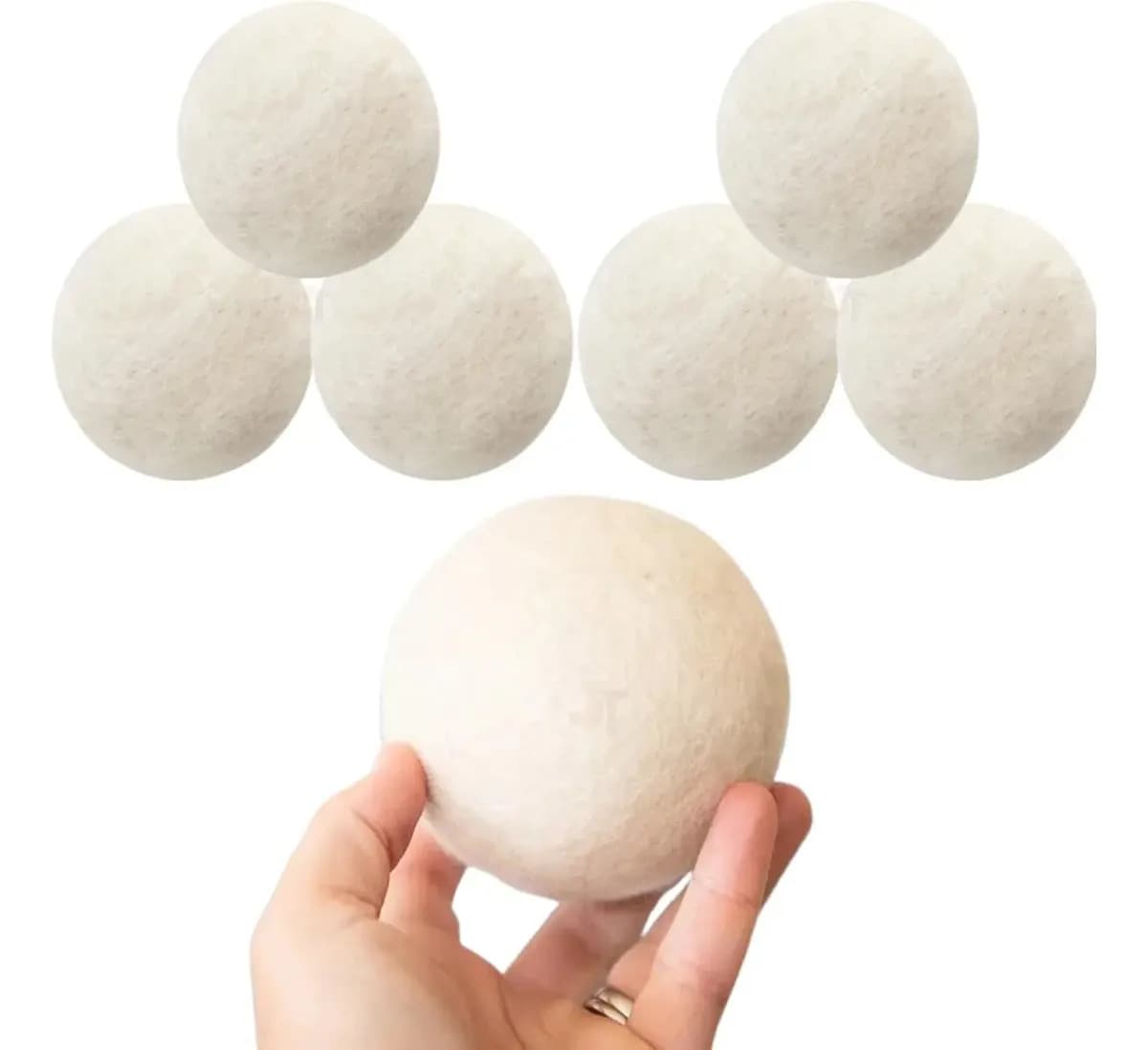 Kit 6 Dryer Ball 6cm Bolas Lã Lava Seca Roupa Remove Pelinho Branco