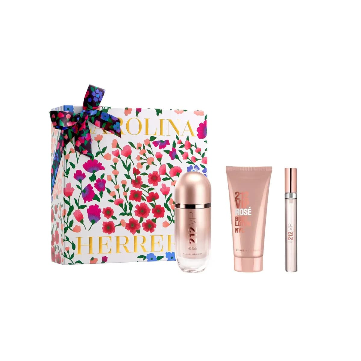 Kit Presente Perfume Carolina Herrera Feminino 212 Vip Rosé Carolina Herrera Eau De Parfum 80ml + Body Lotion 100ml + Perfume Miniatura 10ml