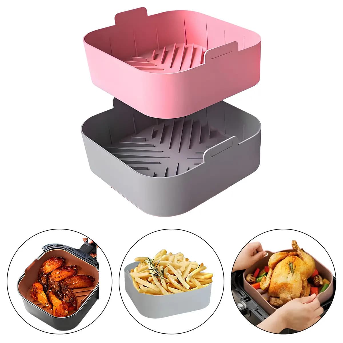 Forma De Silicone Para Airfryer Quadrada Antiaderente Kit C/2 Cesto Peneira Fritadeira Cesta Airfryer Philips Walita Cesta Airfryer Britania Mariazinha