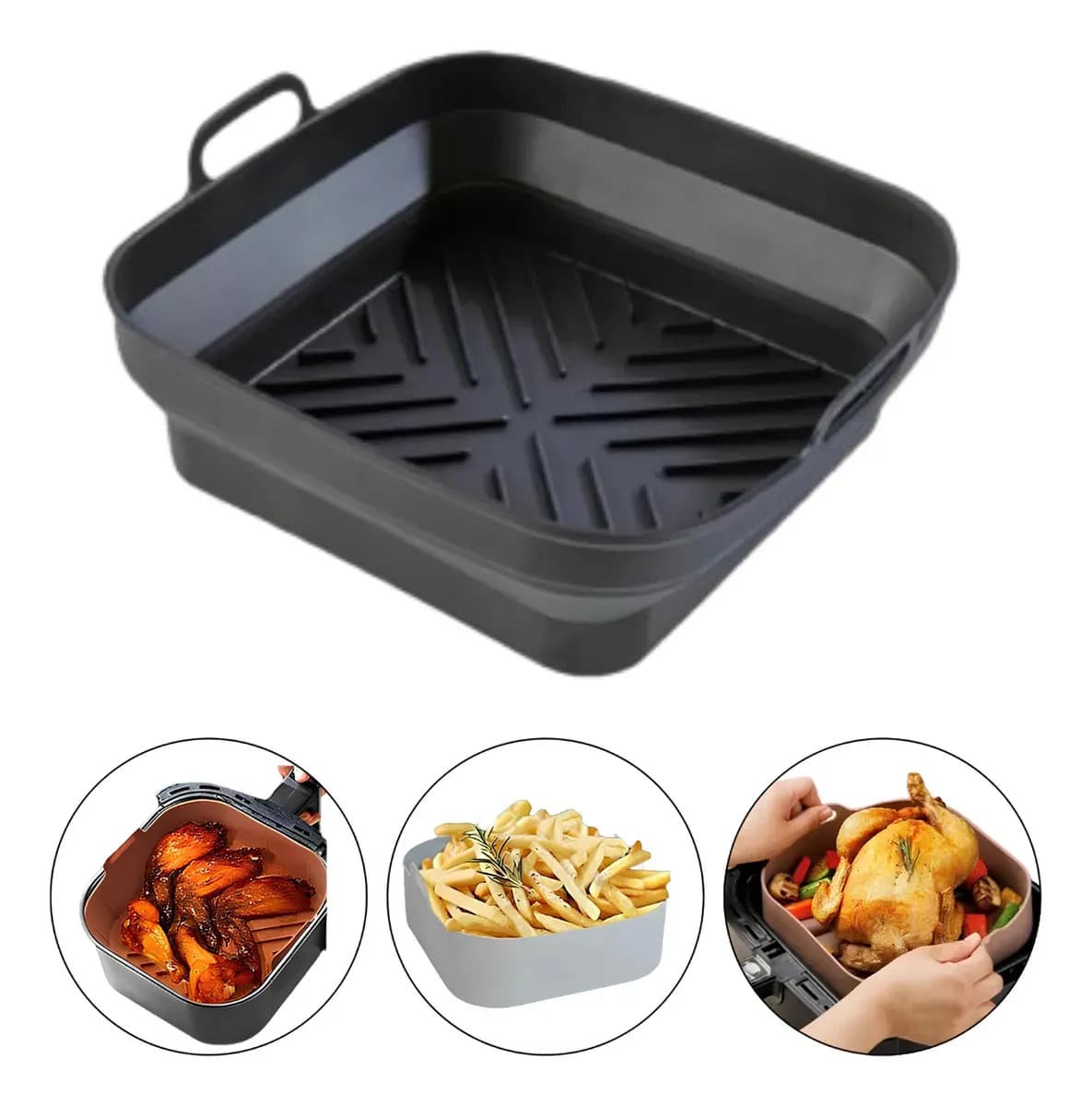 Forma de Silicone para Airfryer 20cm Grande Cesto Peneira Fritadeira Protetor Termico Airfryer Cesta Airfryer Philips Walita Fritadeira Mariazinha