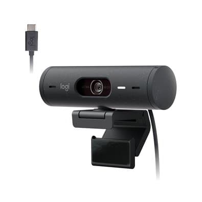 Webcam + Suporte Logitech Brio 500 Full HD, 1080p, 30 FPS, com Microfones Duplos, USB, Suporte Incluso, - 960-001412