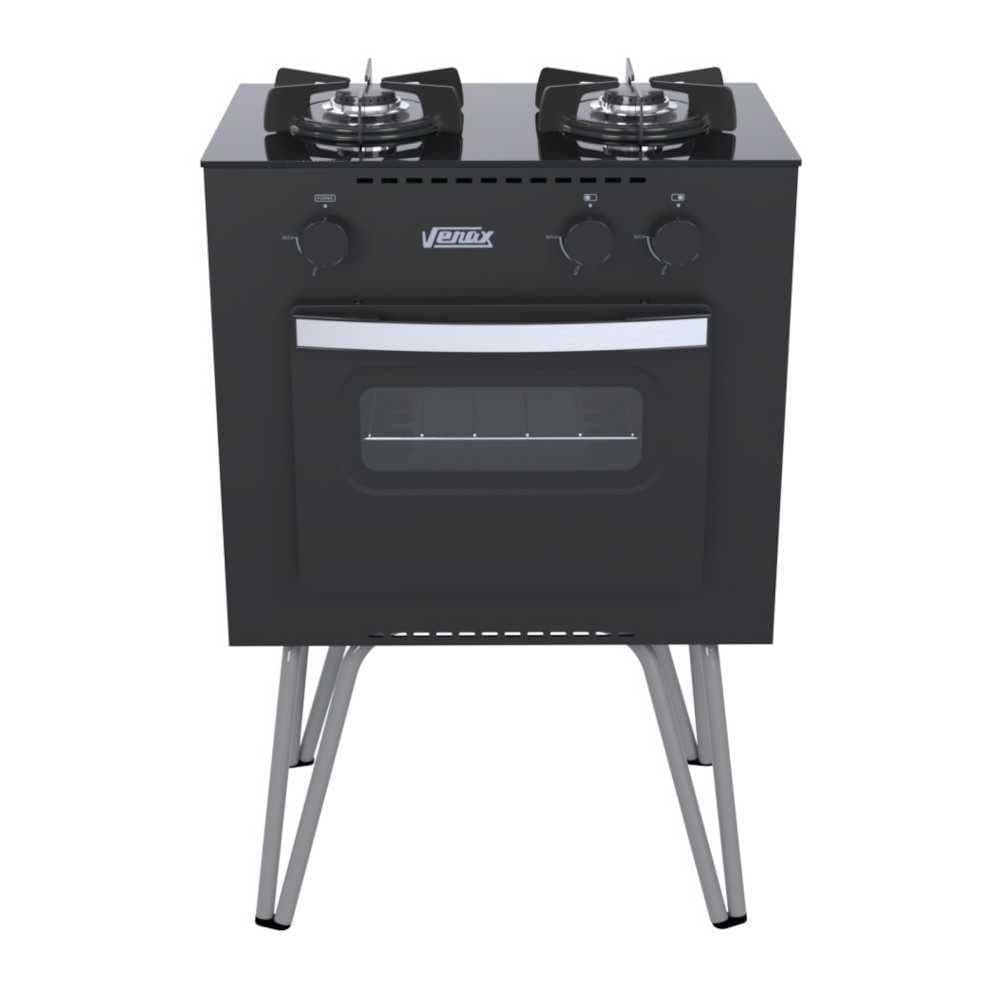 Fogão a Gás Mini Cook 2 Bocas Com Forno Preto - Venax - Fogão a Gás 2 Bocas Venax