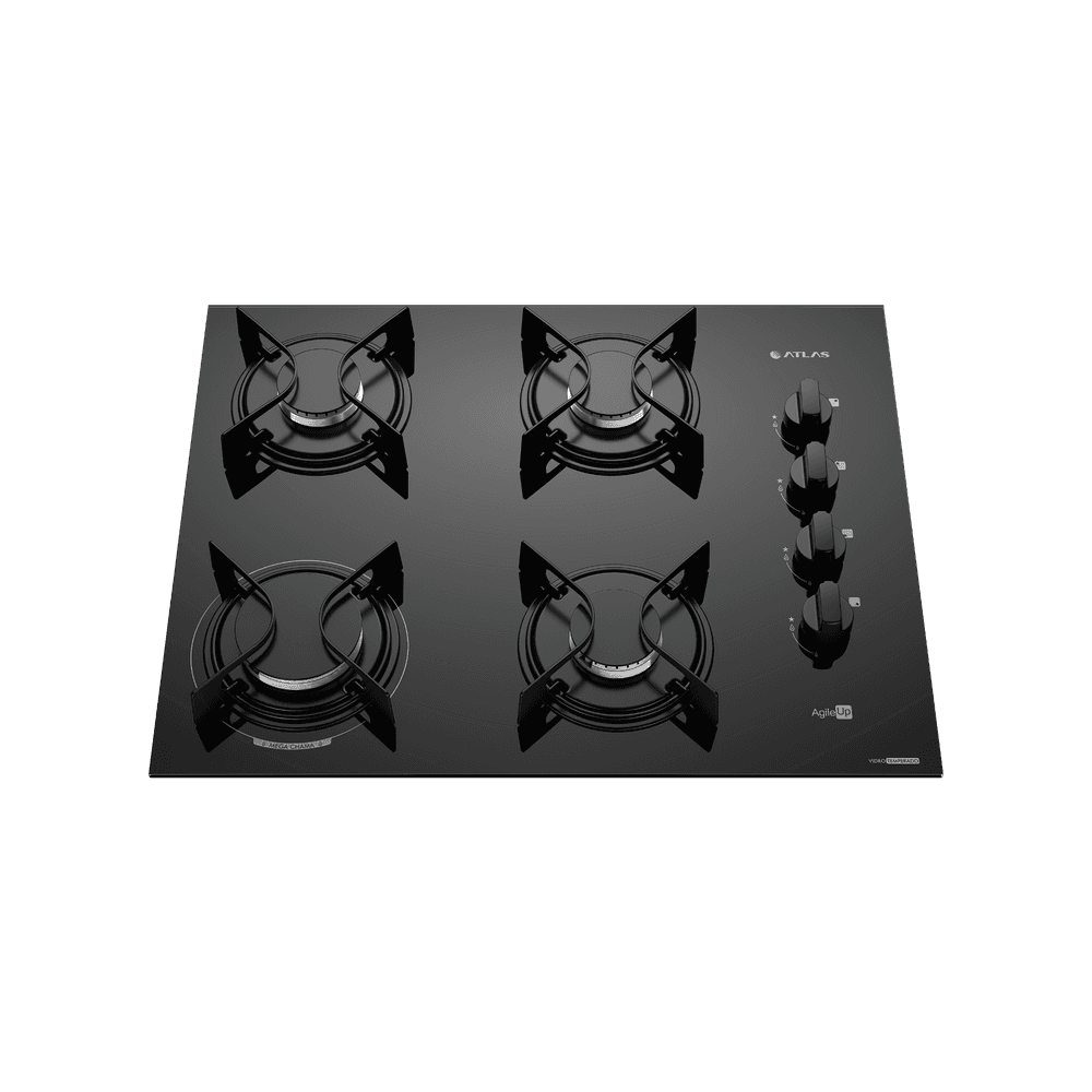 Fogão Cooktop 4 Bocas Mesa Vidro Atlas Agile Up Bivolt - Fogão Cooktop 4 Bocas Atlas Bivolt