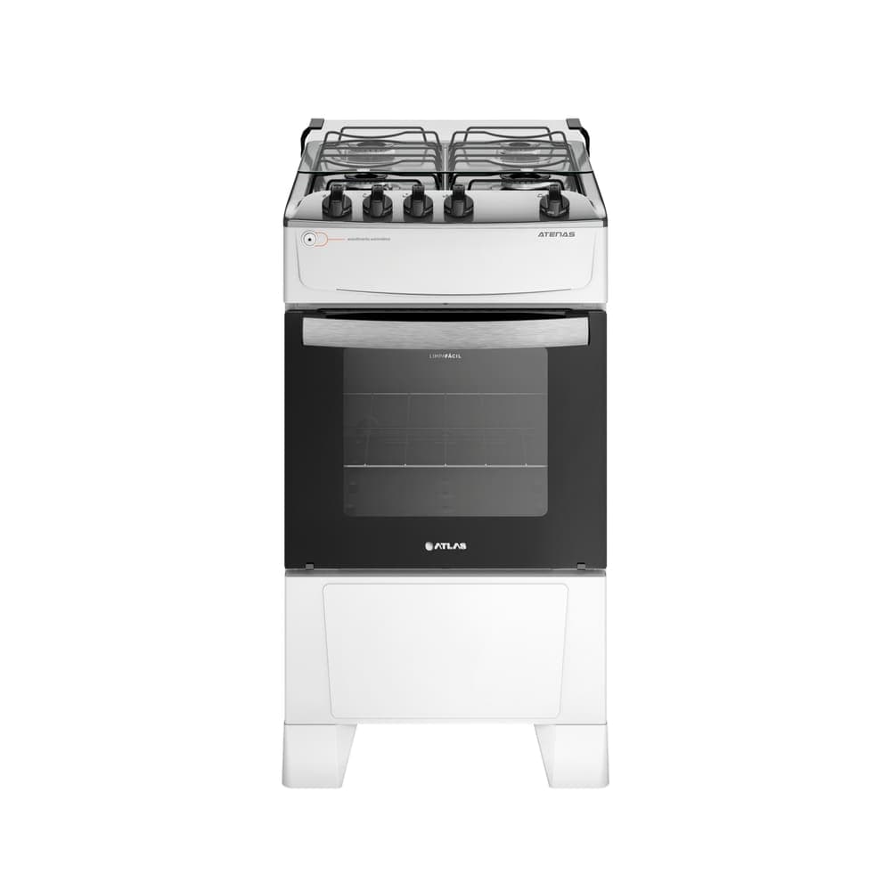 Fogão 4 Bocas Com Mesa Inox Atlas Atenas Bivolt Branco - Fogão 4 Bocas Atlas Atenas Bivolt