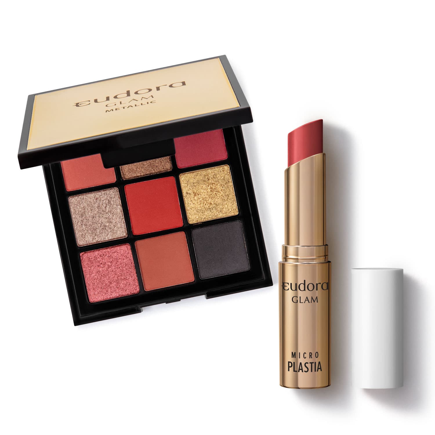 Combo Glam: Palette Metallic + Batom Ruby Microplastia 3,3g