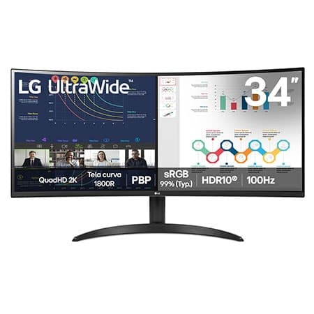 LG Monitor UltraWide™ Curvo QuadHD 2K de 34”, PBP, sRGB 99%, HDR10, 100Hz - 34WR50QK-B