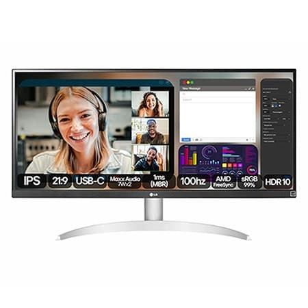LG Monitor UltraWide™ Tela IPS de 29", 21:9, USB-C, 7Wx2 MaxxAudio®, 1ms (MBR), 100Hz, AMD FreeSync™, sRGB 99%, HDR10 - 29WQ600B-W